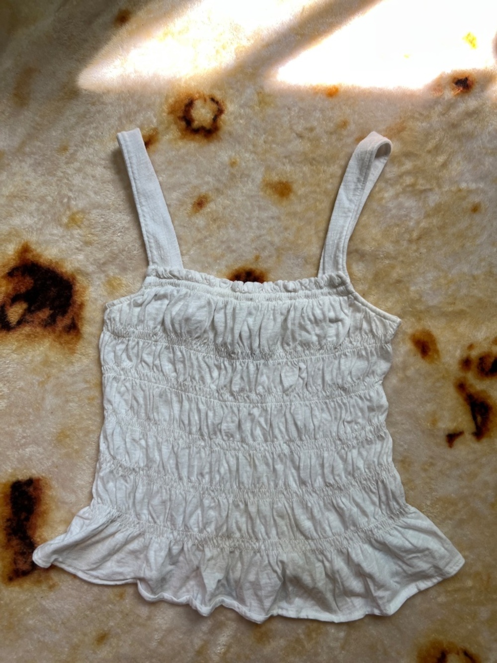 White Smocked Ruffle Tank Top